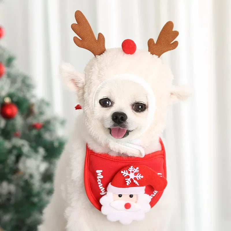 Cute Christmas-themed Pet Costumes - Saliva towel and Hats for Dogs and Cats
