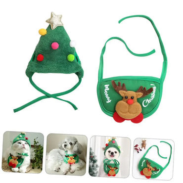 Cute Christmas-themed Pet Costumes - Saliva towel and Hats for Dogs and Cats
