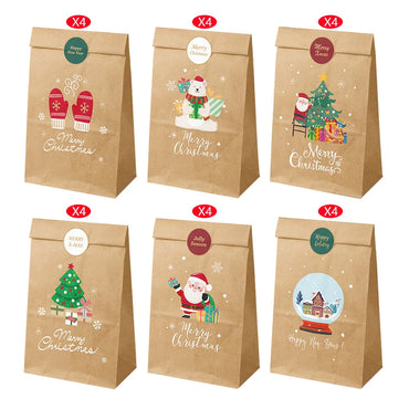 12/24pcs Christmas Kraft Paper Bags Multiple Designs