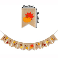 Happy Fall Burlap Banner with Pumpkin Fallen Leaves Thanksgiving Day Autumn Party Banner Decorations Home Wall Decoration Supply