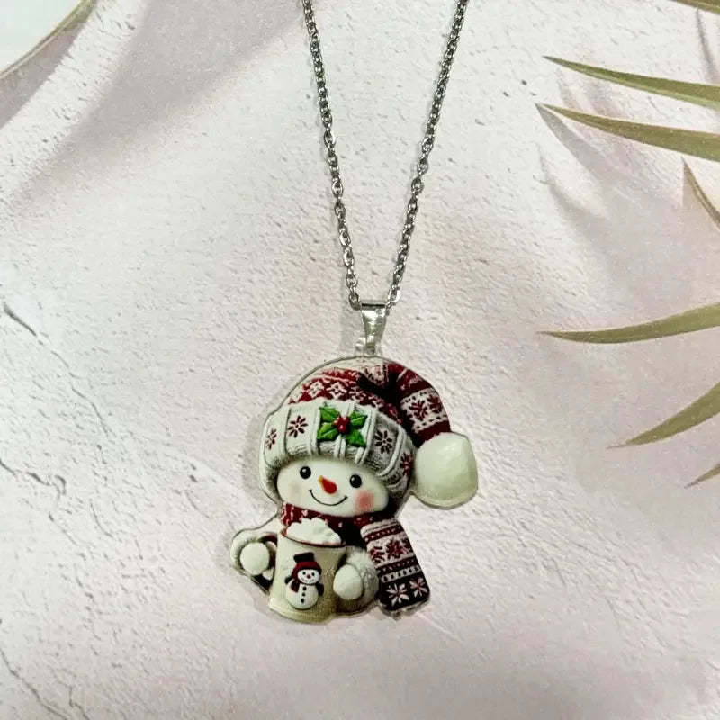 New Christmas Snowman Earrings Flat Acrylic Creative Christmas Decoration Cartoon Santa Claus Necklace Earrings