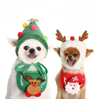 Cute Christmas-themed Pet Costumes - Saliva towel and Hats for Dogs and Cats